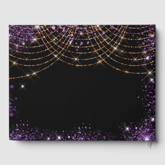 Birthday Black lila Gold Glitzer Staubname Gästebuch (Rückseite)