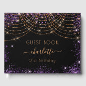 Birthday Black lila Gold Glitzer Staubname Gästebuch (Vorderseite)