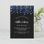 Birthday Black Marine Blue Confetti Einladung (Stehend Vorderseite)