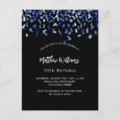 Birthday Black Marine Blue Confetti Einladungspostkarte (Vorderseite)