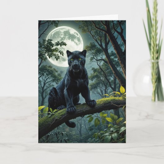 Birthday Black Panther in Moonlight Karte (Vorderseite)