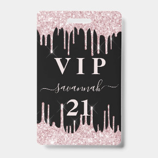 Birthday Black Pink Glitzer Tropfen Vip Einladung Ausweis