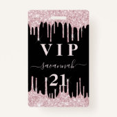 Birthday Black Pink Glitzer Tropfen Vip Einladung Ausweis (Vorderseite)