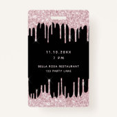 Birthday Black Pink Glitzer Tropfen Vip Einladung Ausweis (Rückseite)