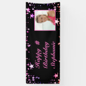 Birthday Black Pink Stars Foto Personalisiert Banner (Vertikal)