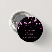 Birthday Black Pink Stars Name Button (Vorne & Hinten)