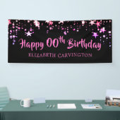 Birthday Black Pink Stars Personalisiert Banner (Messe)