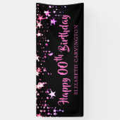 Birthday Black Pink Stars Personalisiert Banner (Vertikal)