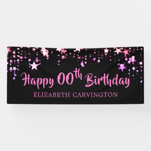 Birthday Black Pink Stars Personalisiert Banner (Horizontal)