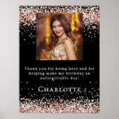Birthday Black Rose Gold Foto Empfang Poster (Vorne)