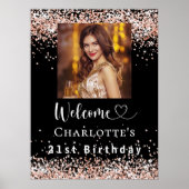 Birthday Black Rose Gold Foto Empfang Poster (Vorne)