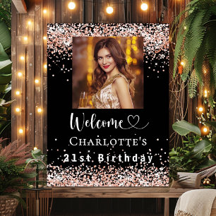 Birthday Black Rose Gold Foto Empfang Poster