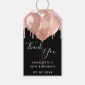 Birthday Black Rose Gold Glitzer Ballon vielen Dan Geschenkanhänger (Vorderseite)