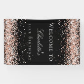 Birthday Black Rose Gold Glitzer Empfang Banner (Horizontal)