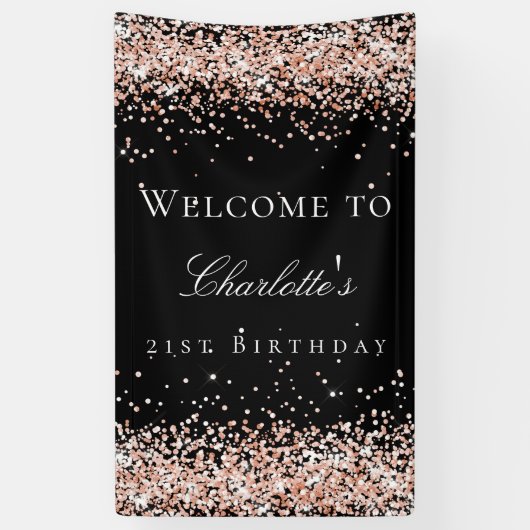 Birthday Black Rose Gold Glitzer Empfang Banner (Vertikal)