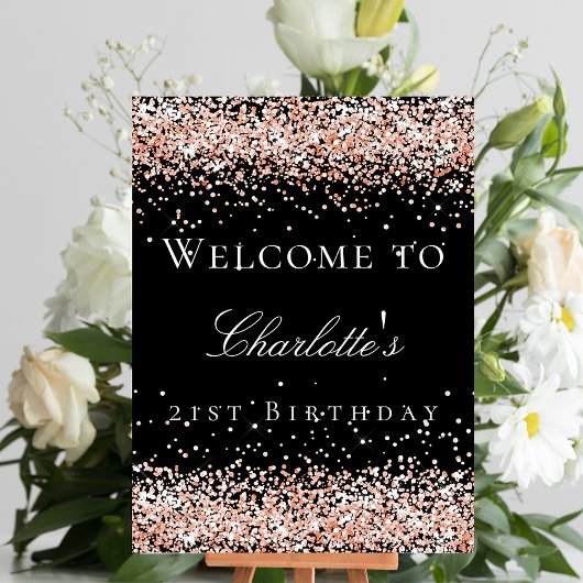 Birthday Black Rose Gold Glitzer Empfang Poster