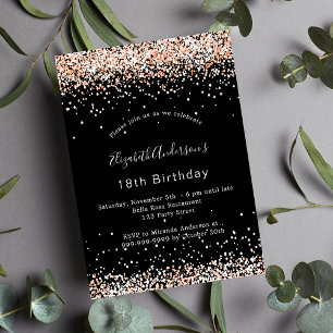 Birthday Black Rose Gold Glitzer Luxus Einladung