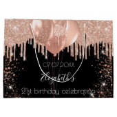 Birthday Black Rose Goldblush Glitzer Ballons Große Geschenktüte (Rückseite)