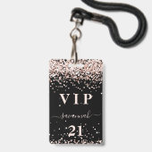 Birthday Black Rose Golden Rose Glitzer Vip Ausweis (Vorderseite mit Lanyard)