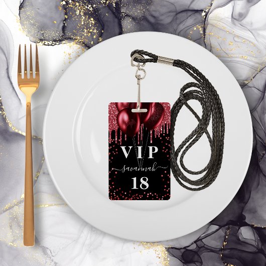 Birthday Black Rot Ballons Glitzer Vip Ausweis