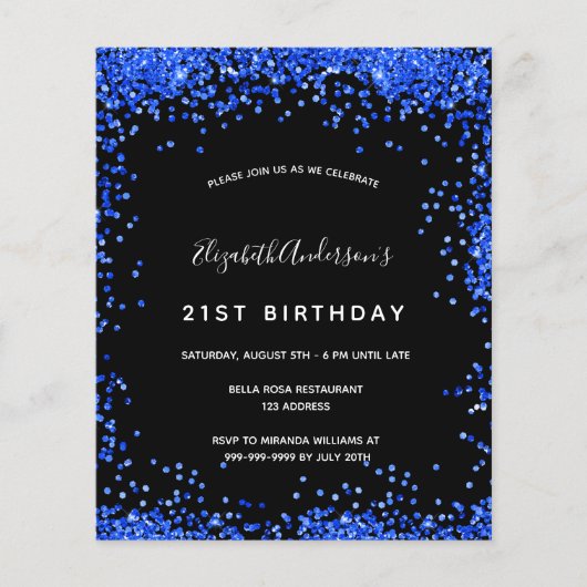 Birthday Black Royal Blue Einladung Flyer (Vorne)