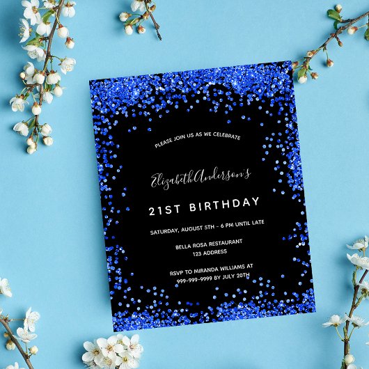 Birthday Black Royal Blue Einladung Flyer