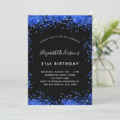 Birthday Black Royal Blue Glitzern Party Einladung (Stehend Vorderseite)