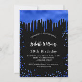 Birthday Black Royal Blue Tropfen Einladung (Vorderseite)