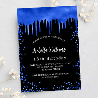 Birthday Black Royal Blue Tropfen Einladung