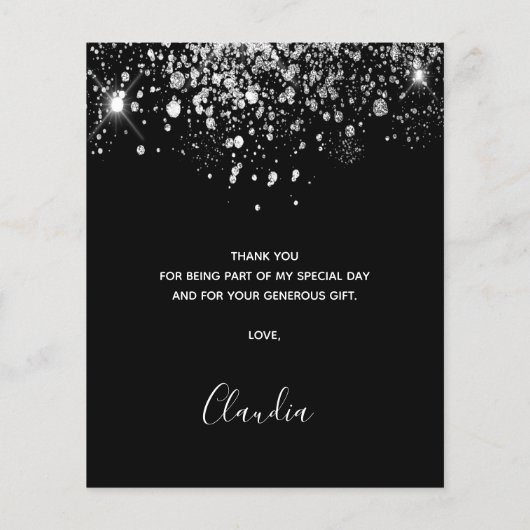 Birthday Black Silber Glitzer Danke Budget Flyer (Hinten)