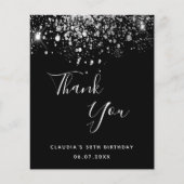 Birthday Black Silber Glitzer Danke Budget Flyer (Vorne)