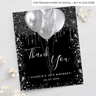 Birthday Black Silber Glitzer Danke Budget Flyer