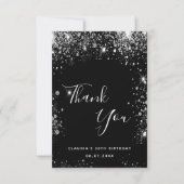 Birthday Black silber Glitzer elegant Dankeskarte (Vorderseite)