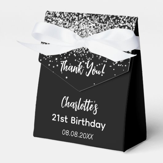 Birthday Black silber Glitzer Name Vielen Dank Geschenkschachtel (Vorderseite)