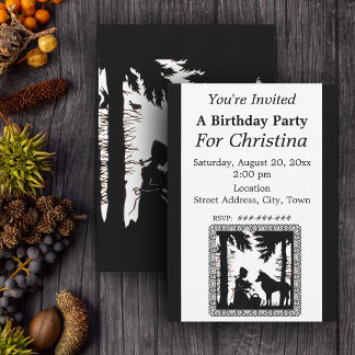 Birthday Black Silhouette Red Riding Hood Wolf Einladung
