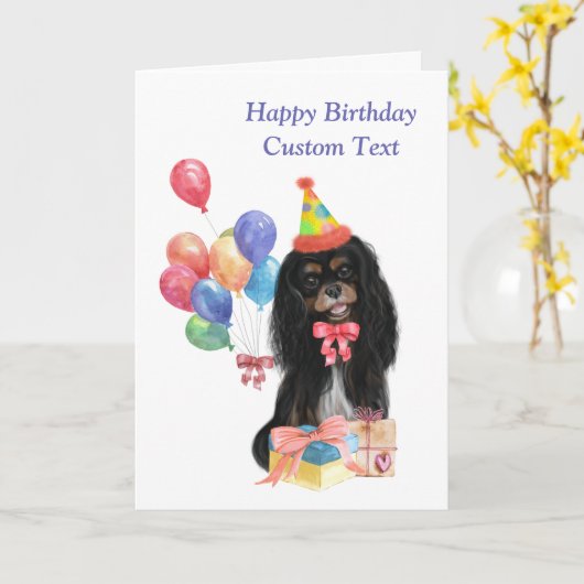 Birthday Black und Tan Cavalier Spaniel Karte (Gelbe Blume)