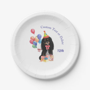 Birthday Black und Tan Cavalier Spaniel Pappteller