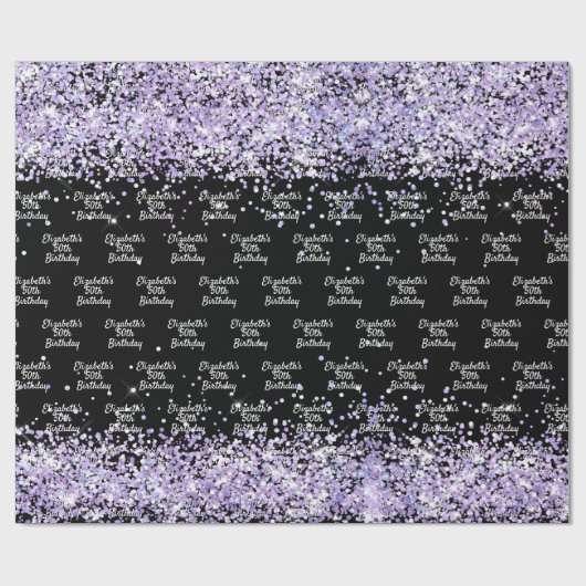 Birthday Black violet Lavendel Glitzer Staubname Geschenkpapier (Flach)