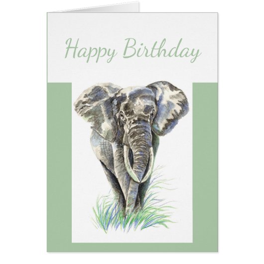 Birthday Blank Watercolor Elephant Animal Art (Vorne)