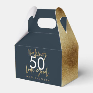 Birthday Blau und Gold schlicht elegante moderne F Geschenkschachtel