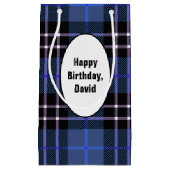 Birthday Blau und Schwarz Kariert Kleine Geschenktüte (Vorderseite)