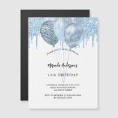 Birthday blauen Ballons Glitzer Tropfen Luxus Magneteinladung (Vorne/Hinten)