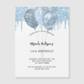Birthday blauen Ballons Glitzer Tropfen Luxus Magneteinladung (Vorderseite)