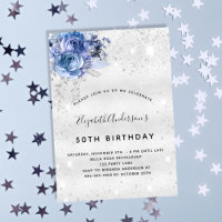 Birthday blauen Blumen silber Glitzer glamourös