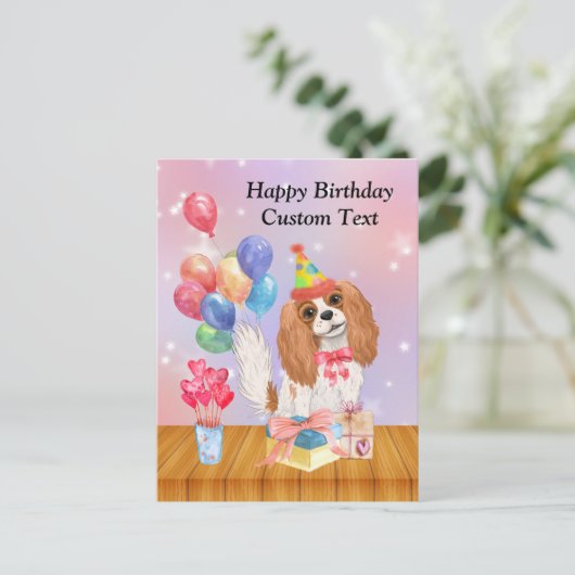 Birthday Blenheim Cavalier King Charles Spaniel Postkarte (Stehend Vorderseite)
