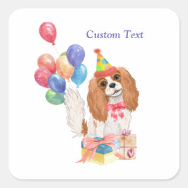 Birthday Blenheim Cavalier King Charles Spaniel Quadratischer Aufkleber