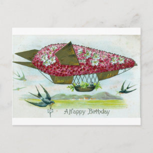 Birthday Blimp und Blue Birds Postkarte
