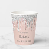Birthday Blink Pink Silber Glitzer Tropfen Pappbecher (Vorderseite)