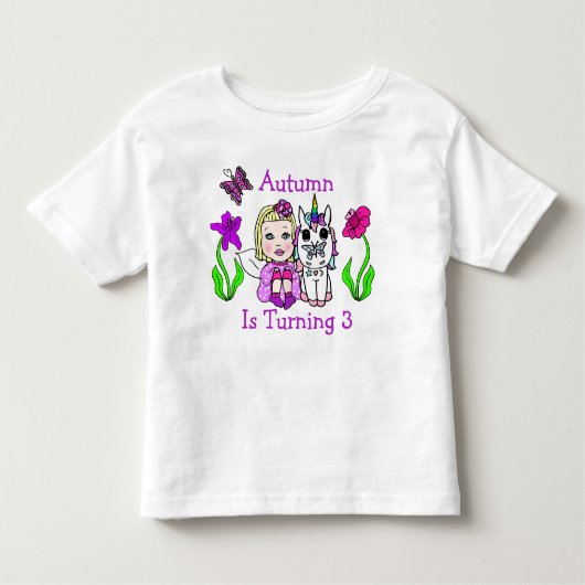 Birthday Blonde Fairy and Unicorage Age and Name Kleinkind T-shirt (Vorderseite)