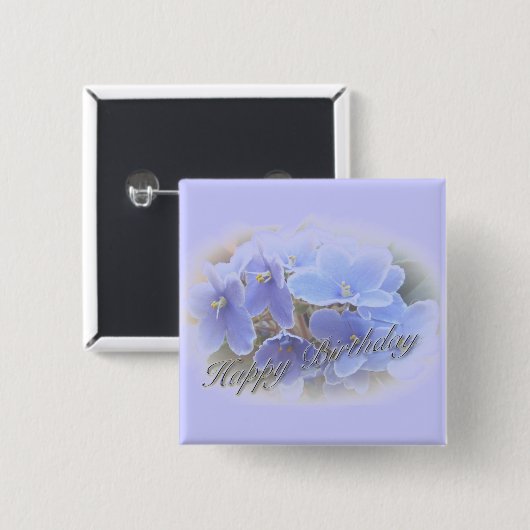 Birthday Blue African Violets Button (Vorne & Hinten)